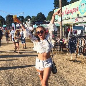 Festival light wash high rise cut offs.